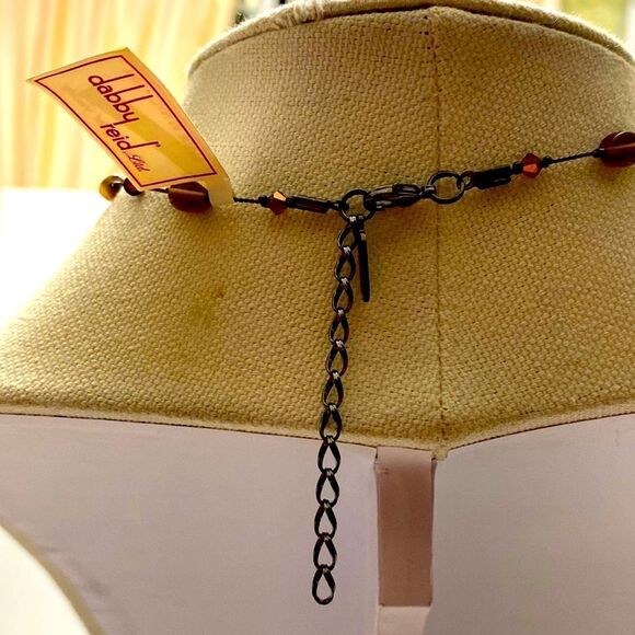 dabby reid brown color tear shape pendent extender pewter color chain new - Picture 3 of 4